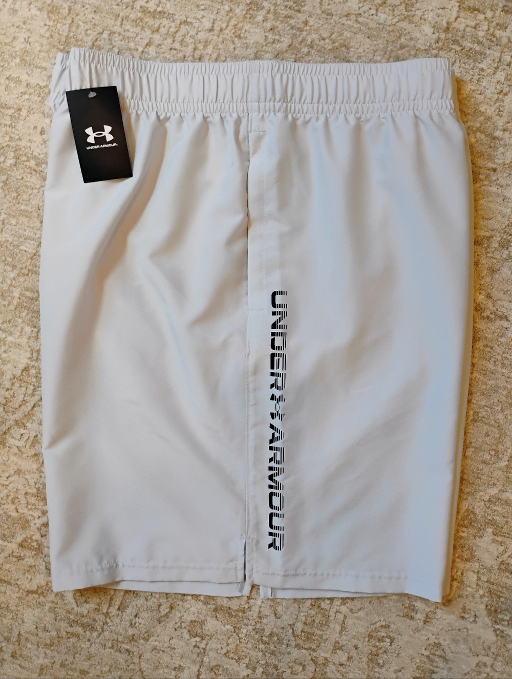 NWT 3XLT Under Armour UA Tech Woven Wordmark Pale Gray Active Gym Workout Shorts